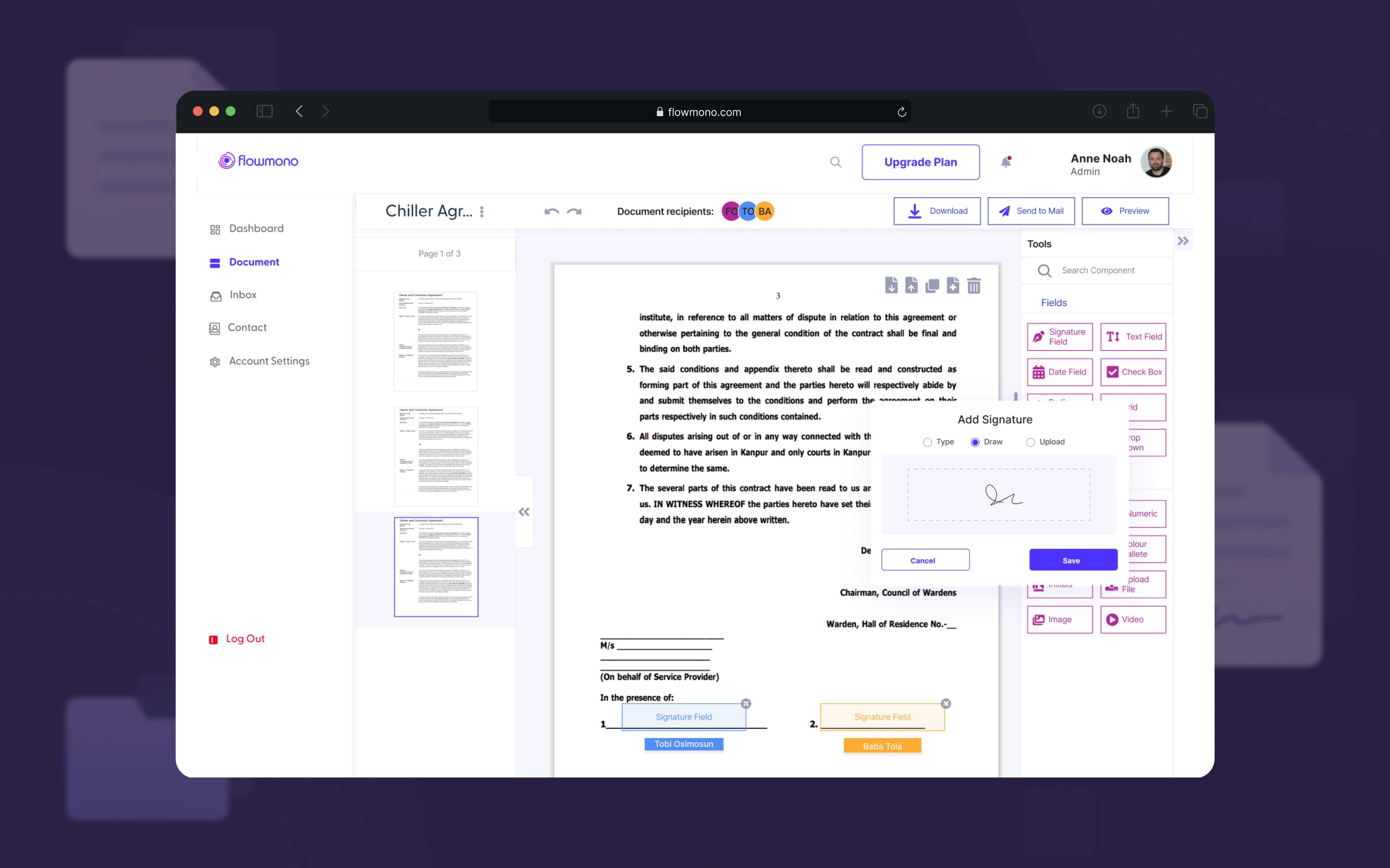 Flowmono document editor and signing flow 2